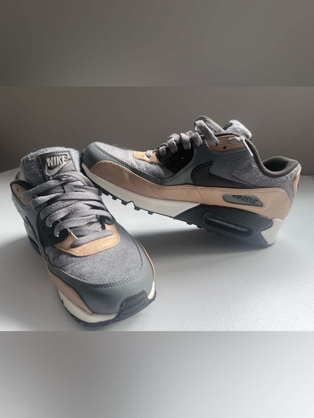 Nike Air Max 90 Premium Rare Wool Cool Grey Mushroom Men’s Sneakers Size 9 - Picture 2 of 7
